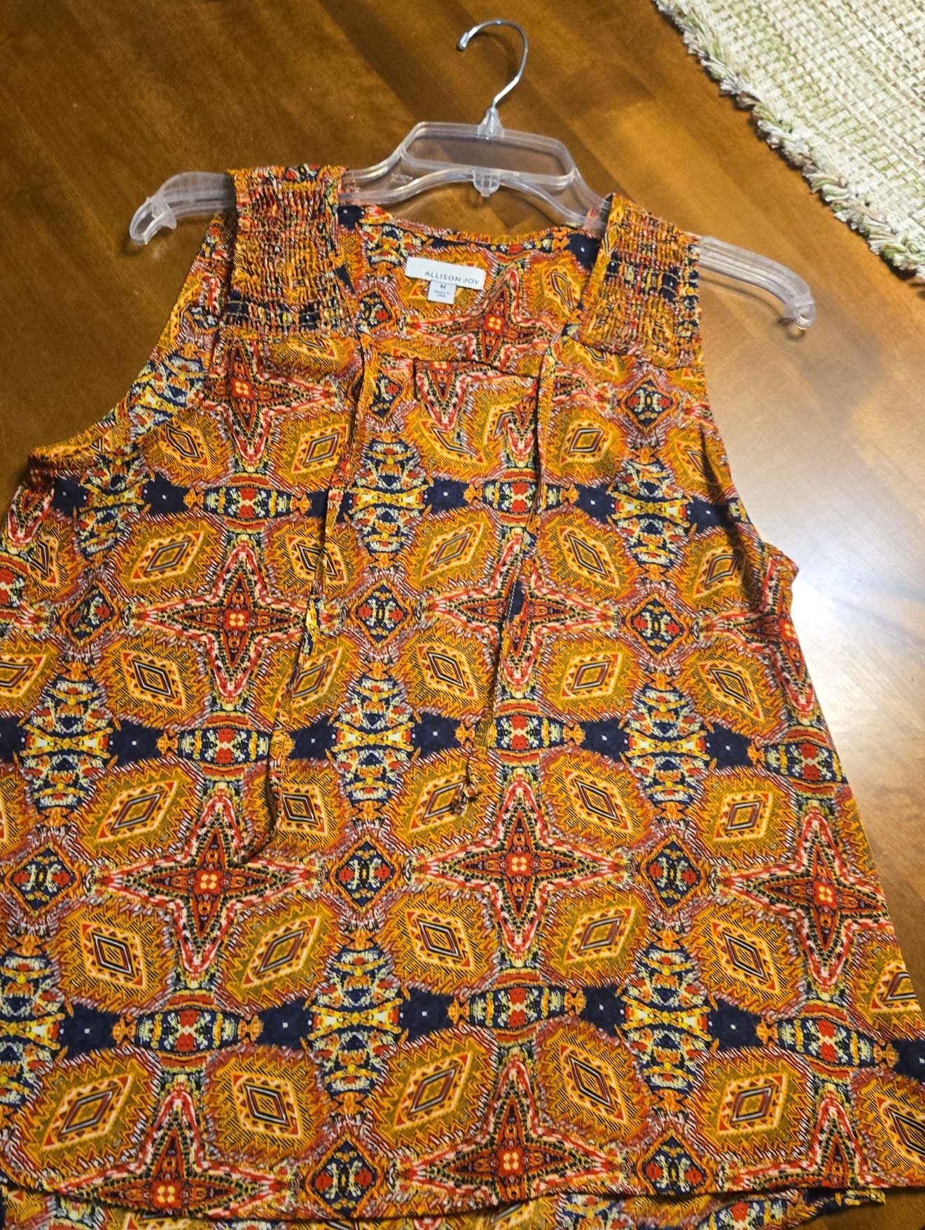 Allison Joy Sleeveless Geometric Print Tank - Mustard & Navy